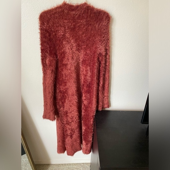 Free People Women’s Fuzzy Duster Plum Size Small Open Cardigan Long Sleeve - Picture 2 of 9